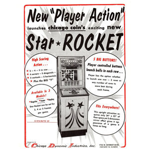 1950s Chicago Coin Star Rocket Arcade Game Flyer Vintage Ephemera
